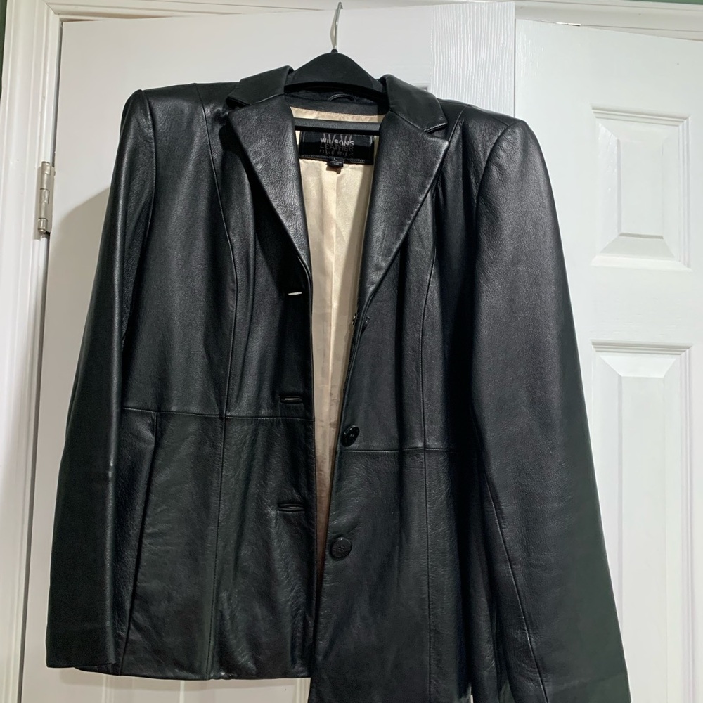Wilsons Leather Pelle studio Black leather button Jacket large